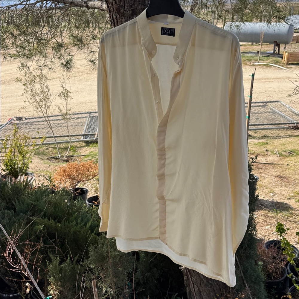 Bocci Italian Men's XL Cream Dress Shirt 100% Silk (luxury)